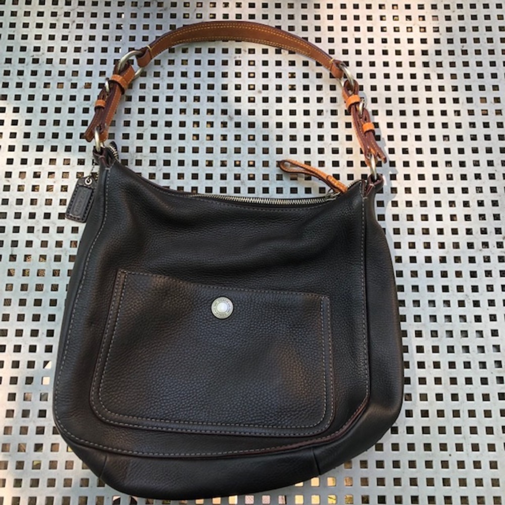 COACH Leather Saddle Bag Black Brown